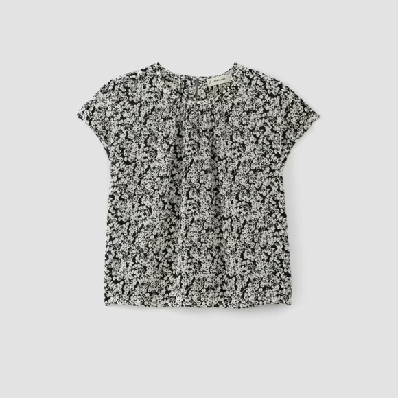NWT EVERLANE The Gathered Neck Top black and white floral size small - Picture 1 of 8
